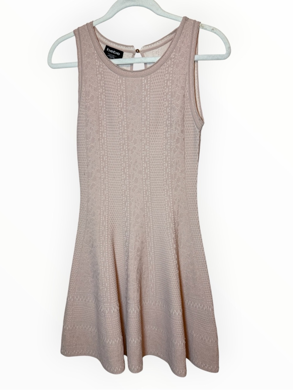 Bebe Sleeveless Fit & Flare Stretchy Textured Mini Dress Pale Blush Pink Size XS